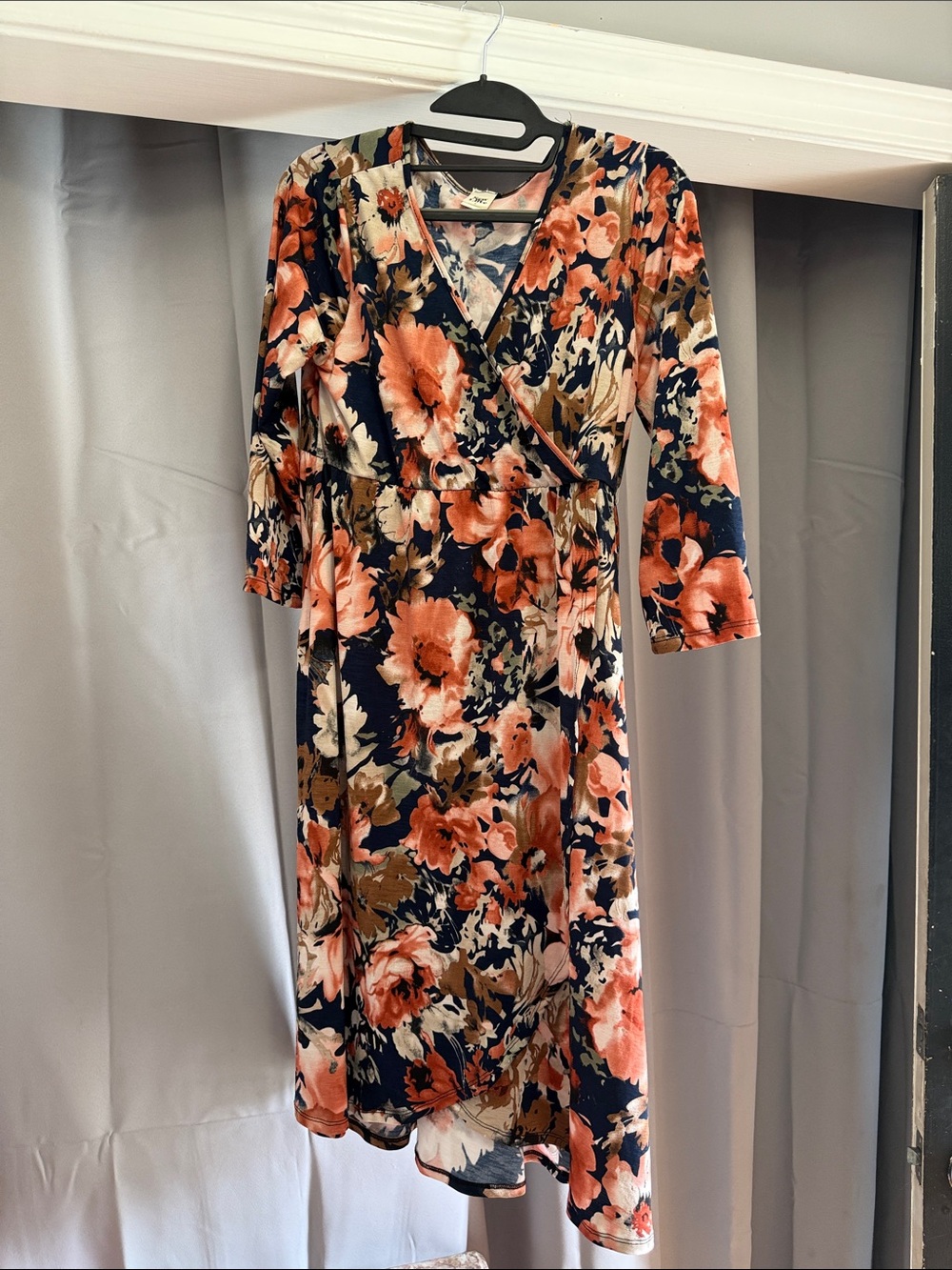 Sew In Love Navy Floral Wrap Dress with Coral and Cream Blooms